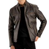 Men’s Distressed Brown Cafe Racer Leather Jacket