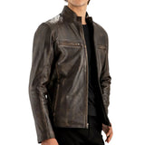 Men’s Distressed Brown Cafe Racer Leather Jacket