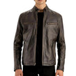 Men’s Distressed Brown Cafe Racer Leather Jacket