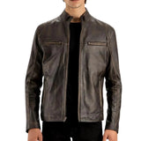 Men’s Distressed Brown Cafe Racer Leather Jacket