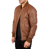 Brown Leather Bomber Jacket For Men's