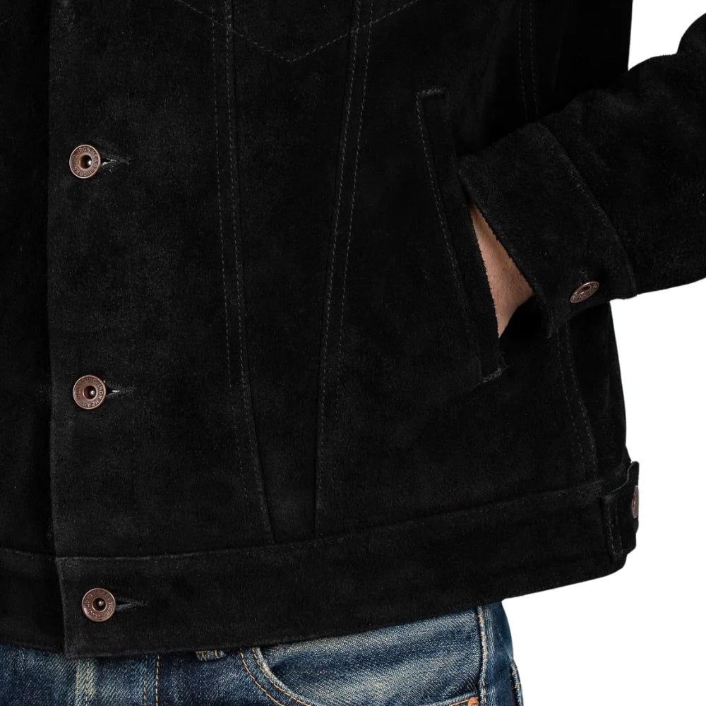 Arlen Black Trucker Suede Leather Jacket