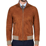 Mens Tan Bomber Suede Leather Jacket