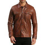 Mens Trucker Real Brown Biker Leather Jacket