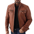 Men's Quilted Shoulders Brown Biker Leather Jacket