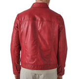 Mens Red Trucker Stye Leather Jacket