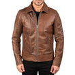 Men's Brown Shirt Collar Biker Leather Jacket