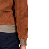 Mens Tan Bomber Suede Leather Jacket