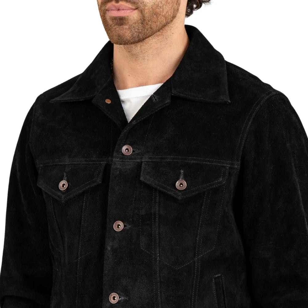 Arlen Black Trucker Suede Leather Jacket