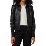 Women's Black Bomber High Neck Style Leather Jacket