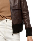 Womens Real Aviator Brown Leather Bomber Jacket