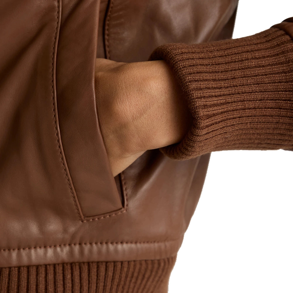 womens-brown-bomber-leather-jacket