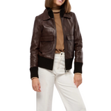 Womens Real Aviator Brown Leather Bomber Jacket