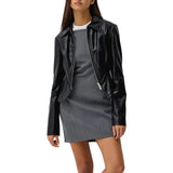 Womens Shirt Collar Black Leather Jacket