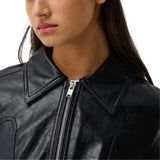 Womens Shirt Collar Black Leather Jacket